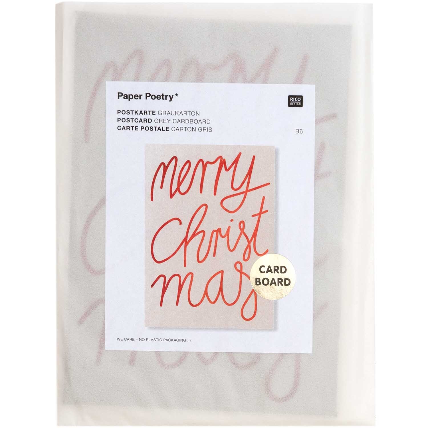 Postkarte Merry Christmas Graukarton rot B6