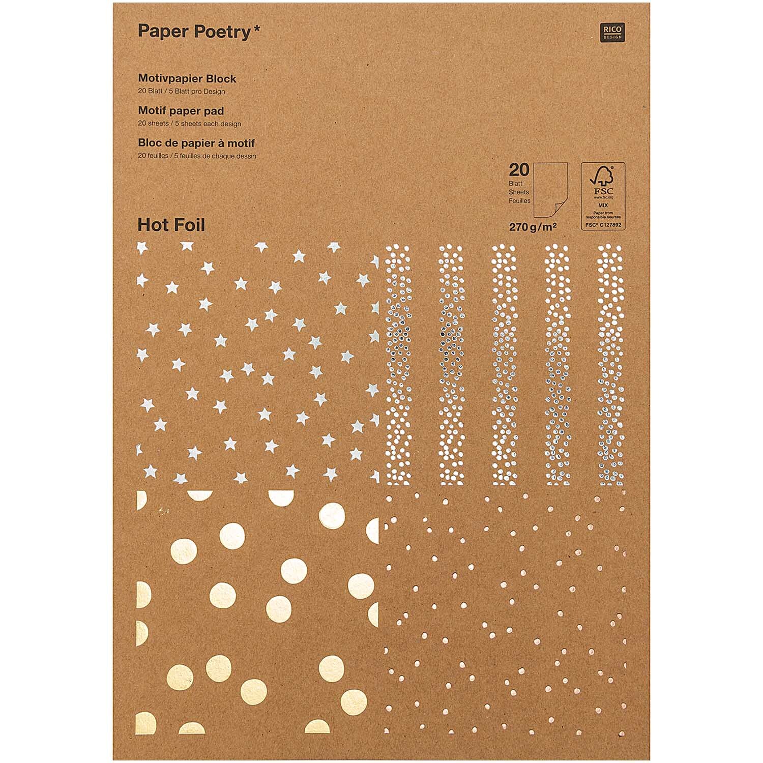 Paper Poetry Kraftpapier Block Punkte 270g/m² 20 Blatt Hot Foil