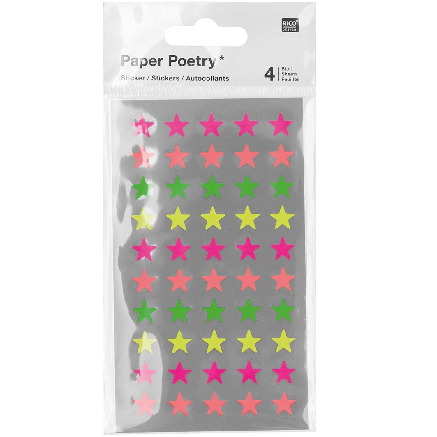 Paper Poetry Sticker Sterne neon 4 Blatt