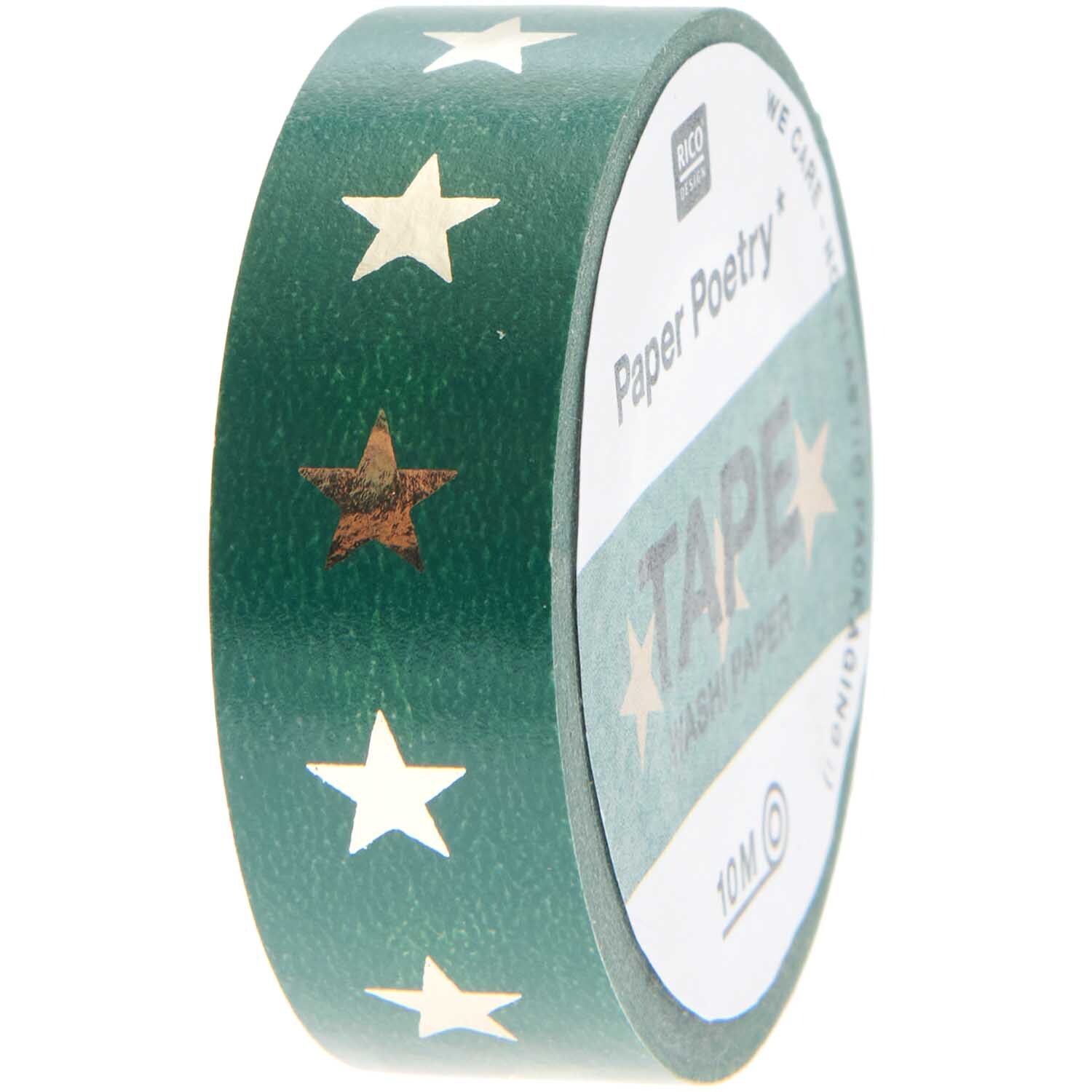 Paper Poetry Tape Sterne grün-gold 1,5cm 10m