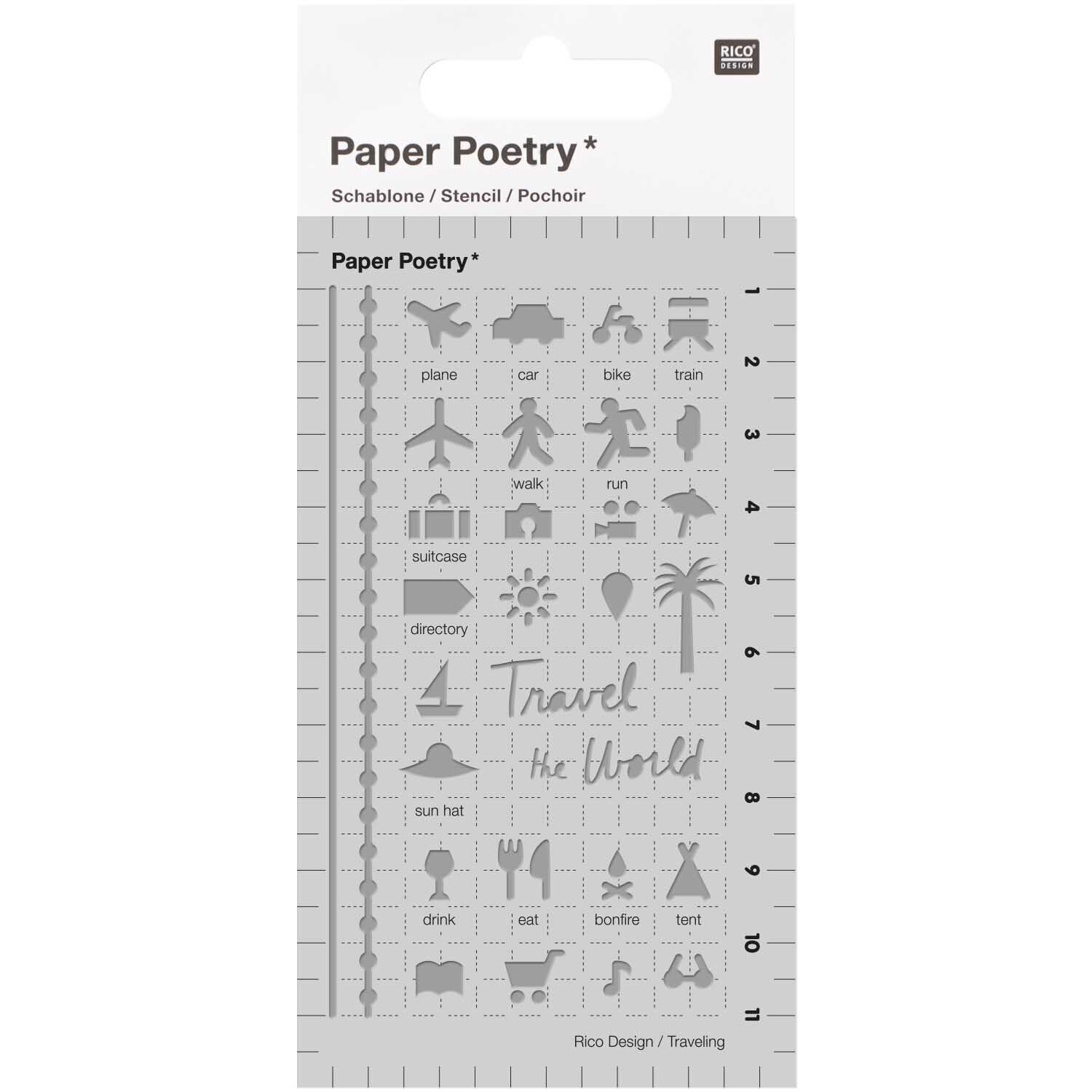 Paper Poetry Bullet Diary Schablone Travel 7x12cm