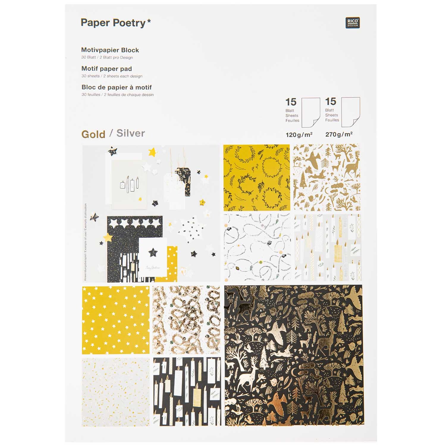 Paper Poetry Motivpapier Nostalgic Christmas schwarz-gold 30 Blatt