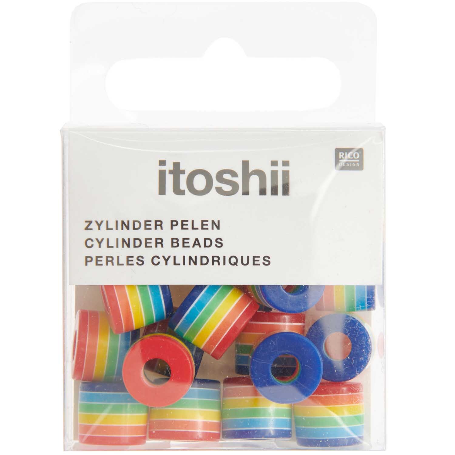 itoshii Gestreifte Zylinderperlen Regenbogen ca. 9x10mm 21 Stück