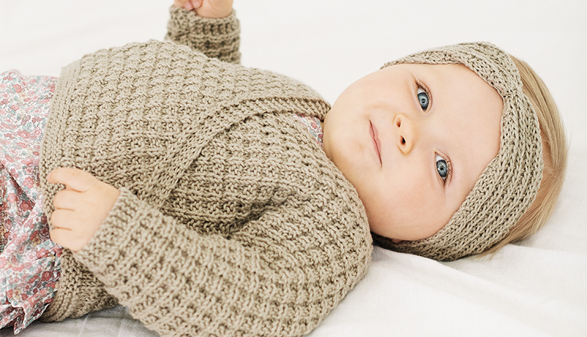 Strickanleitung Wickeljacke & Stirnband aus Baby Cotton Soft dk