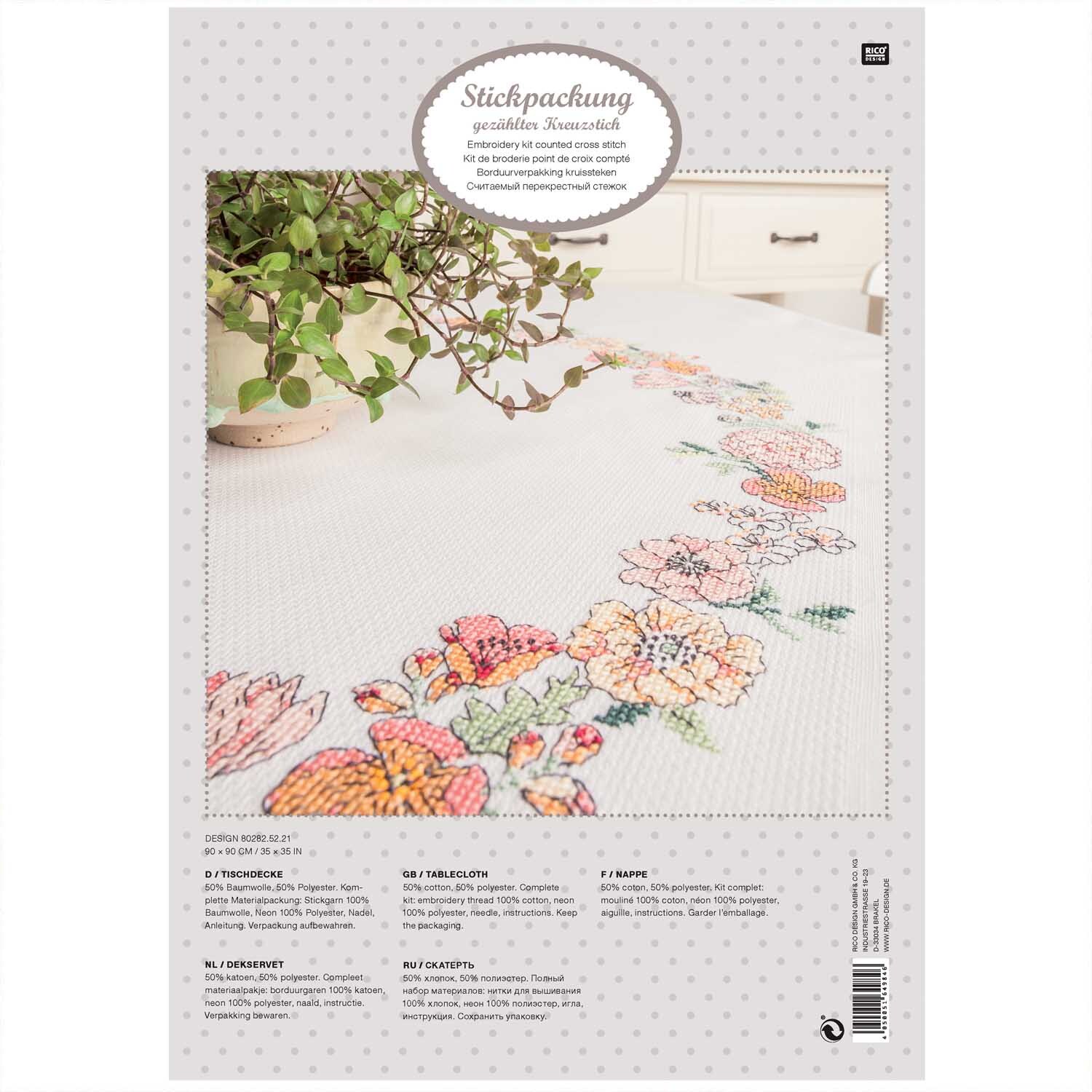 Stickpackung Decke Blumenkranz 90x90cm