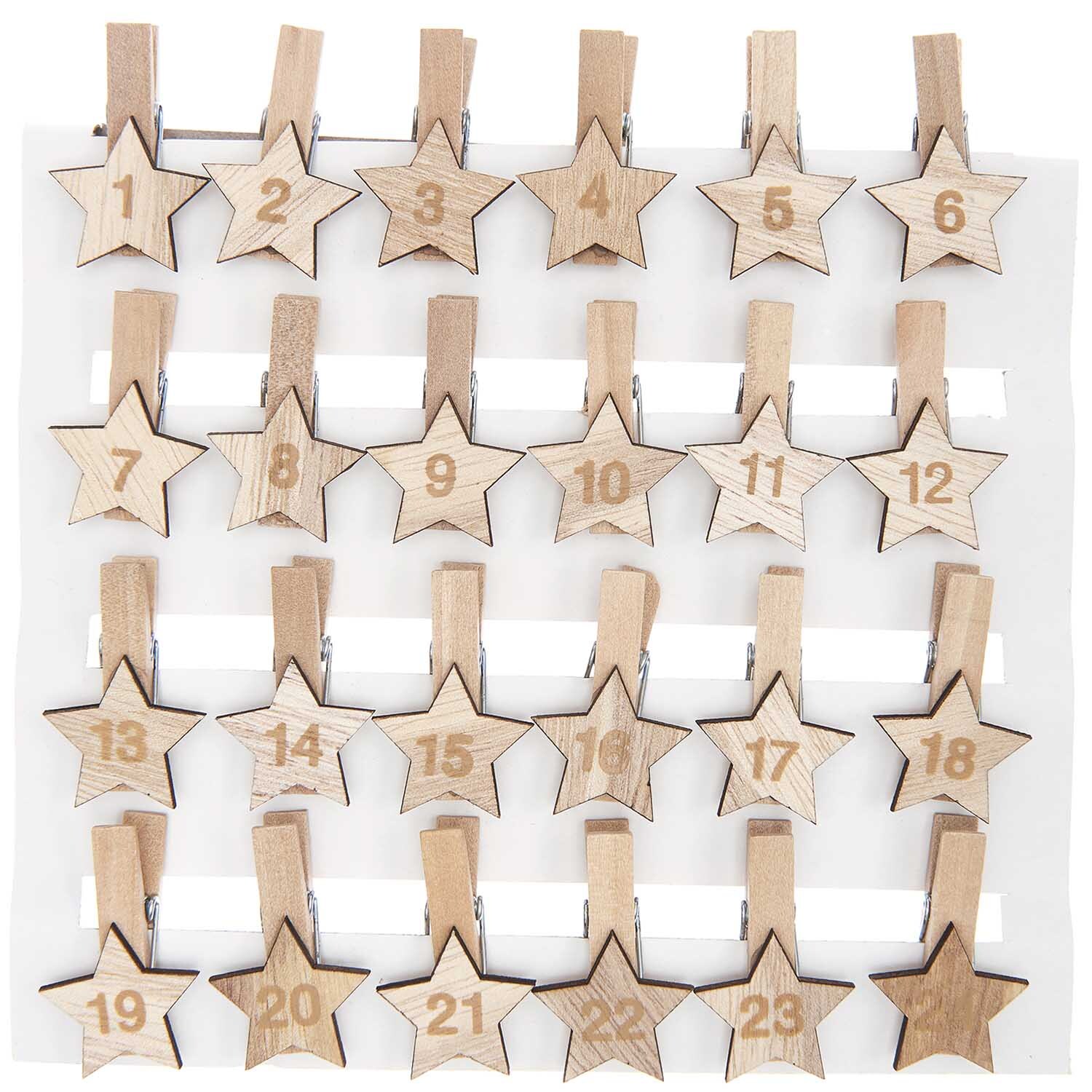 Holzclips Adventskalender Sterne 1-24 3,5cm