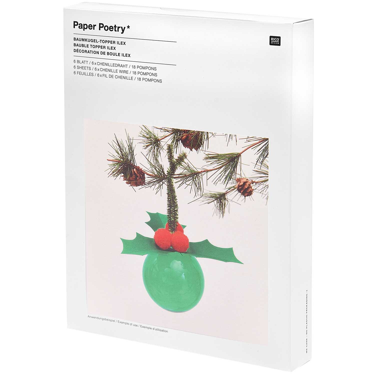 Paper Poetry Christbaumkugel-Topper Ilex grün 6 Stück