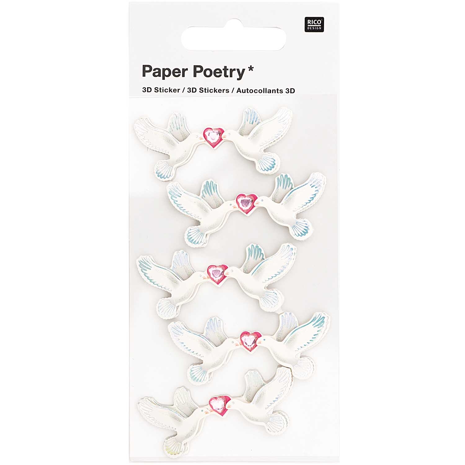 Paper Poetry 3D-Sticker Tauben 5 Stück