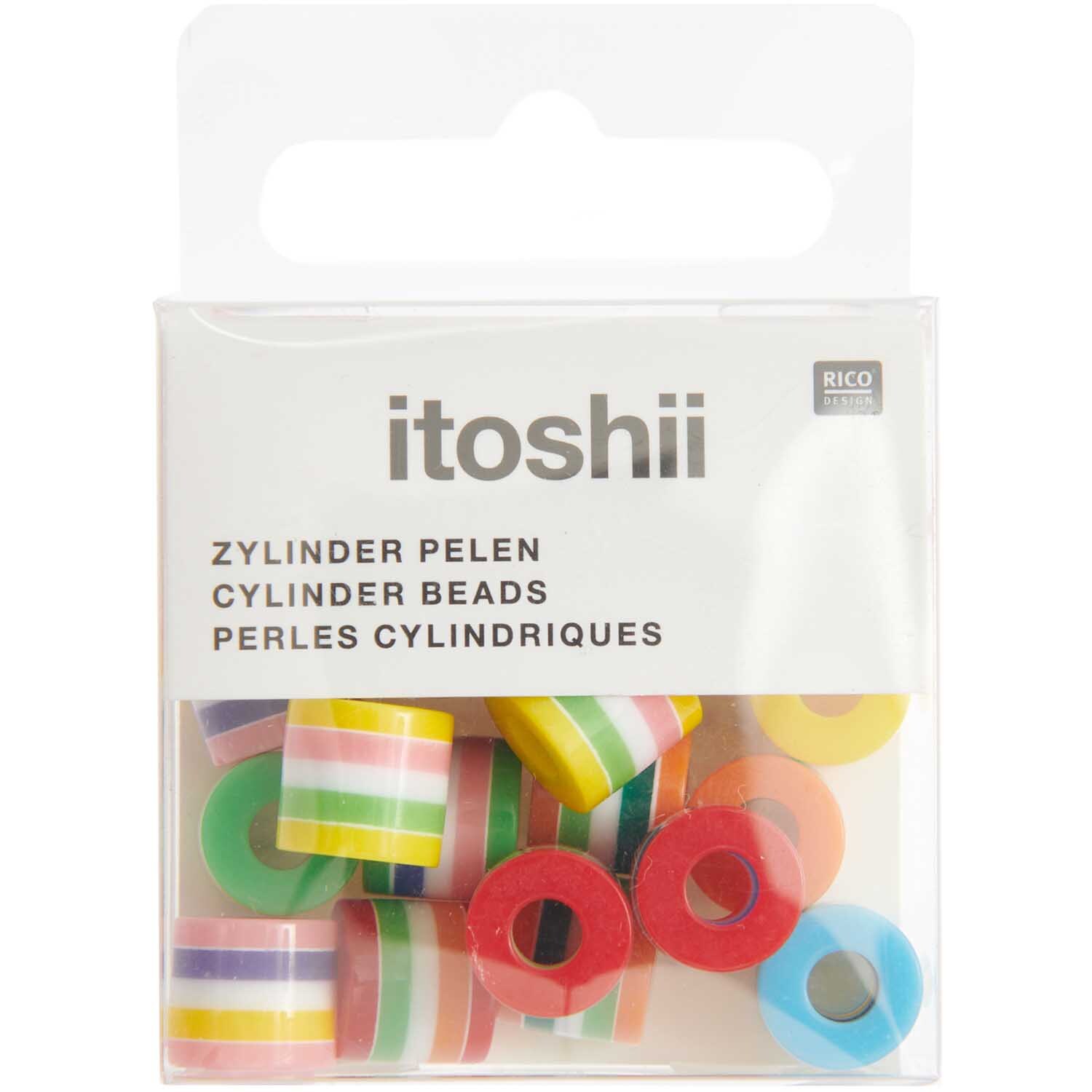 itoshii Gestreifte Zylinderperlen multicolor ca. 9x10mm 21 Stück