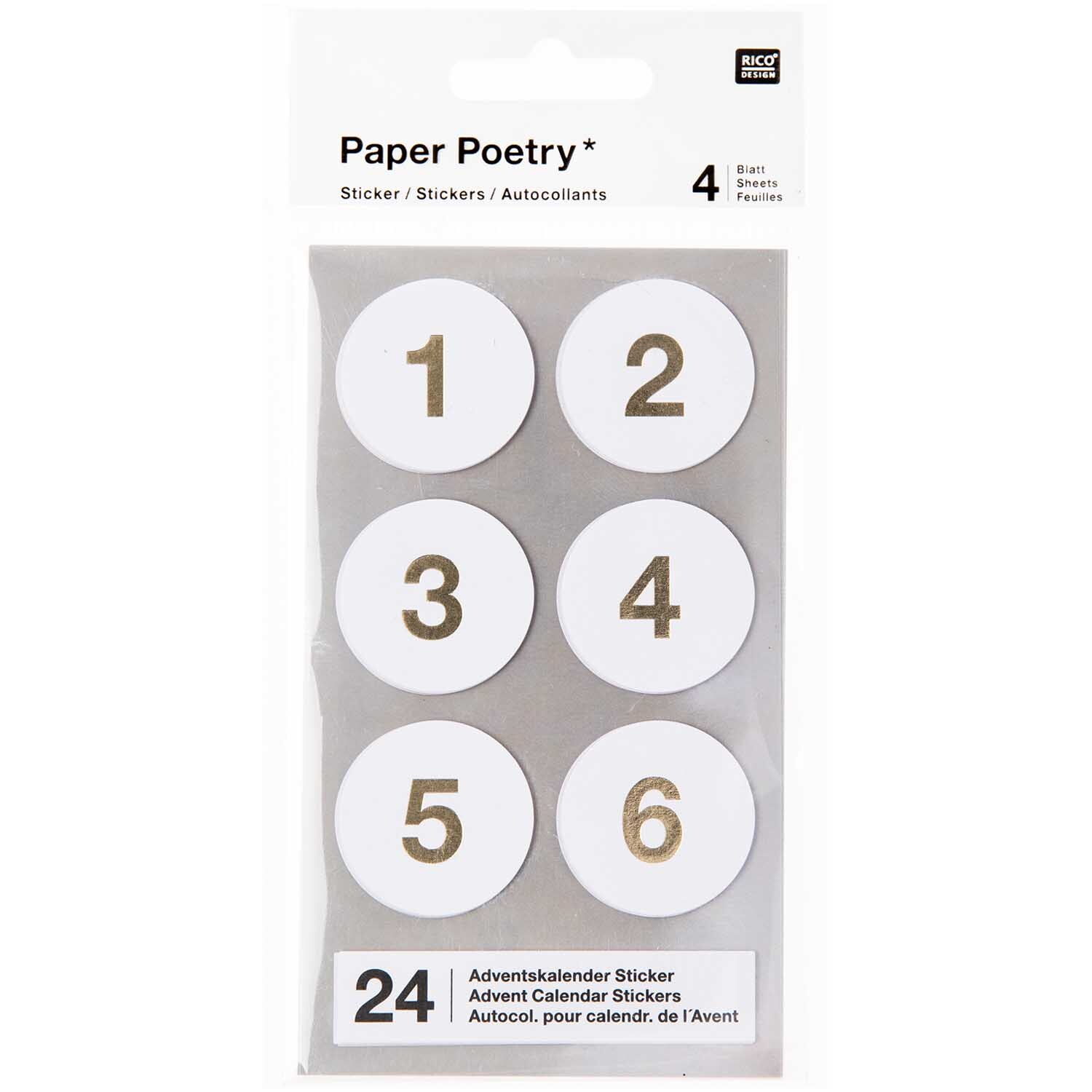 Paper Poetry Adventskalender Sticker Zahlen 1-24