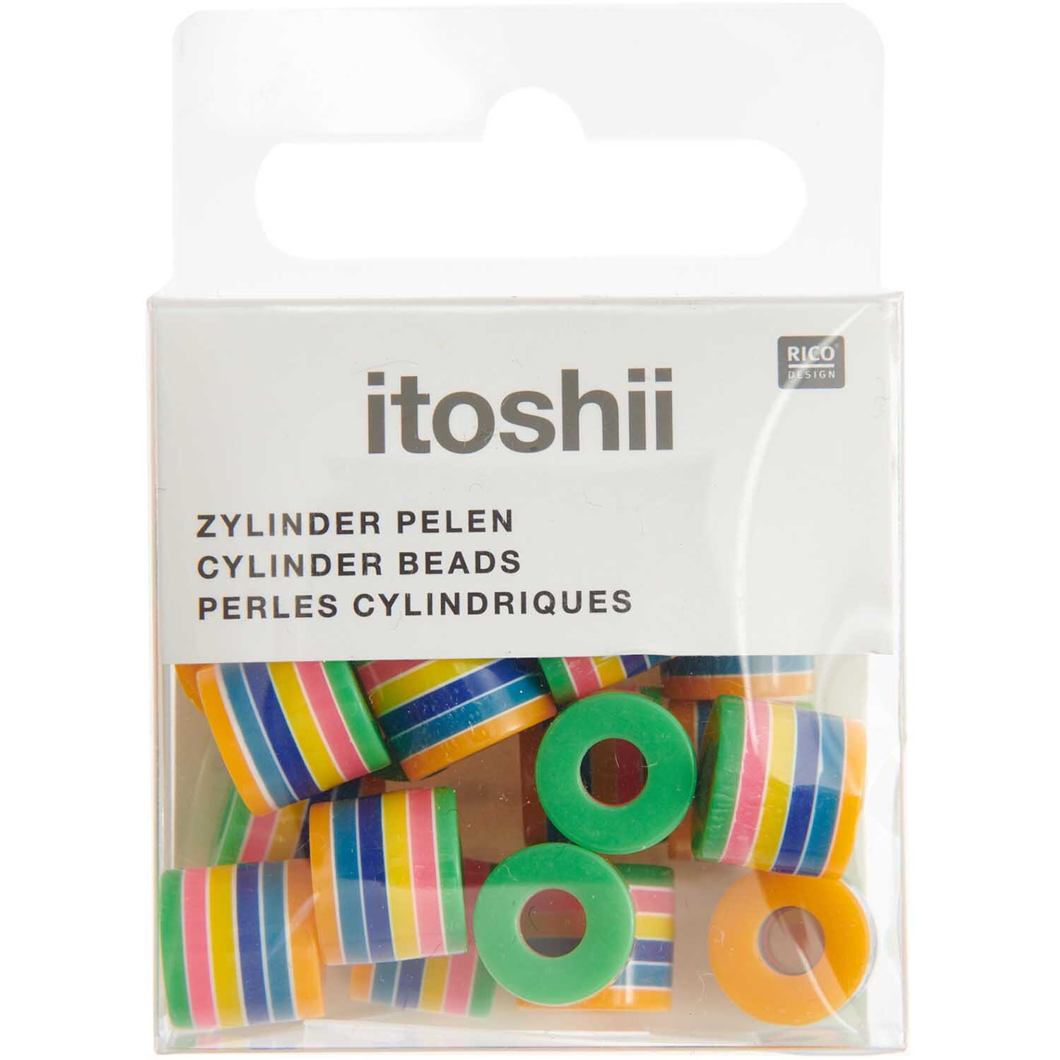 itoshii Gestreifte Zylinderperlen rainbow pastell ca. 9x10mm 21 Stück