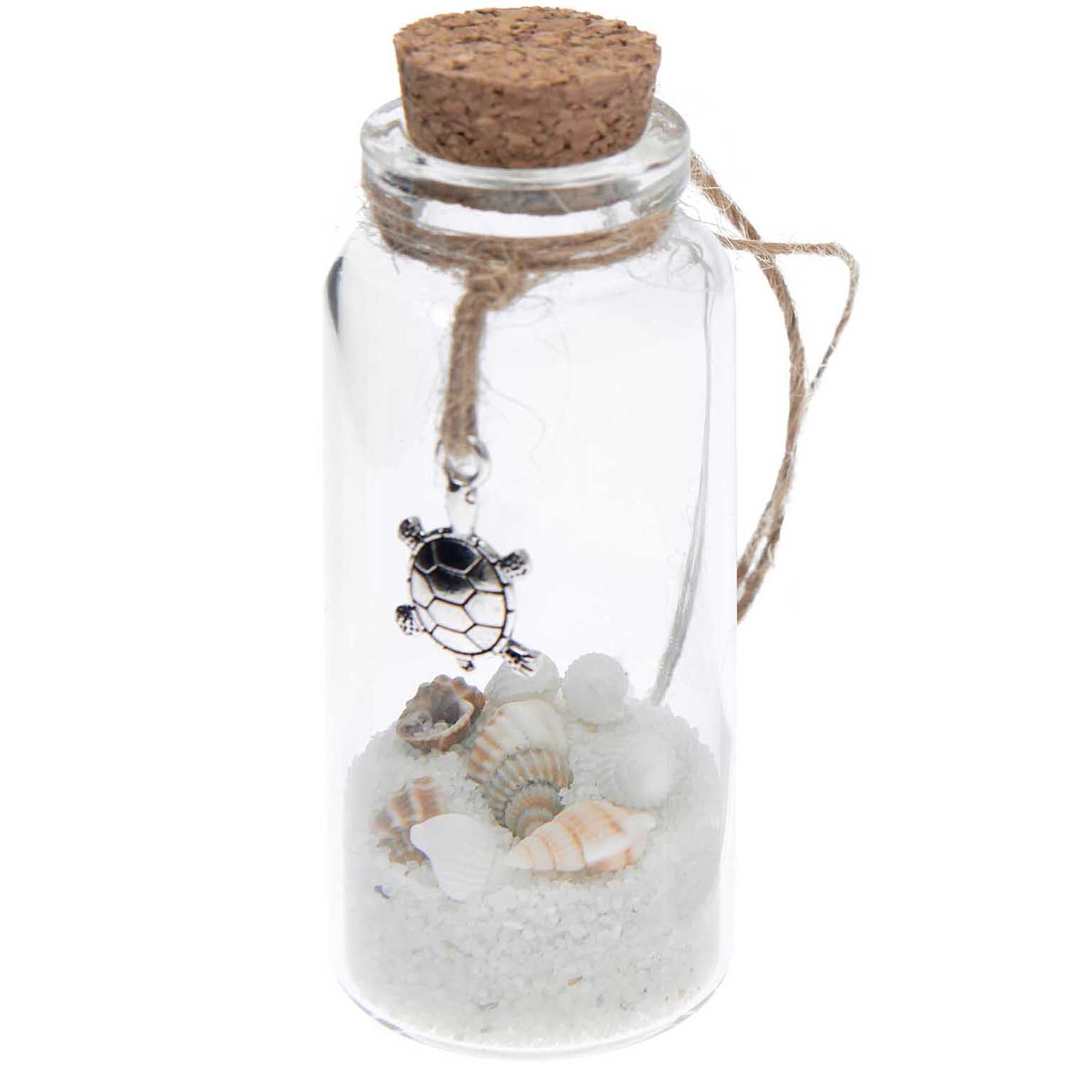 Hänger Flasche mit Sand und Muscheln natur 7,5cm