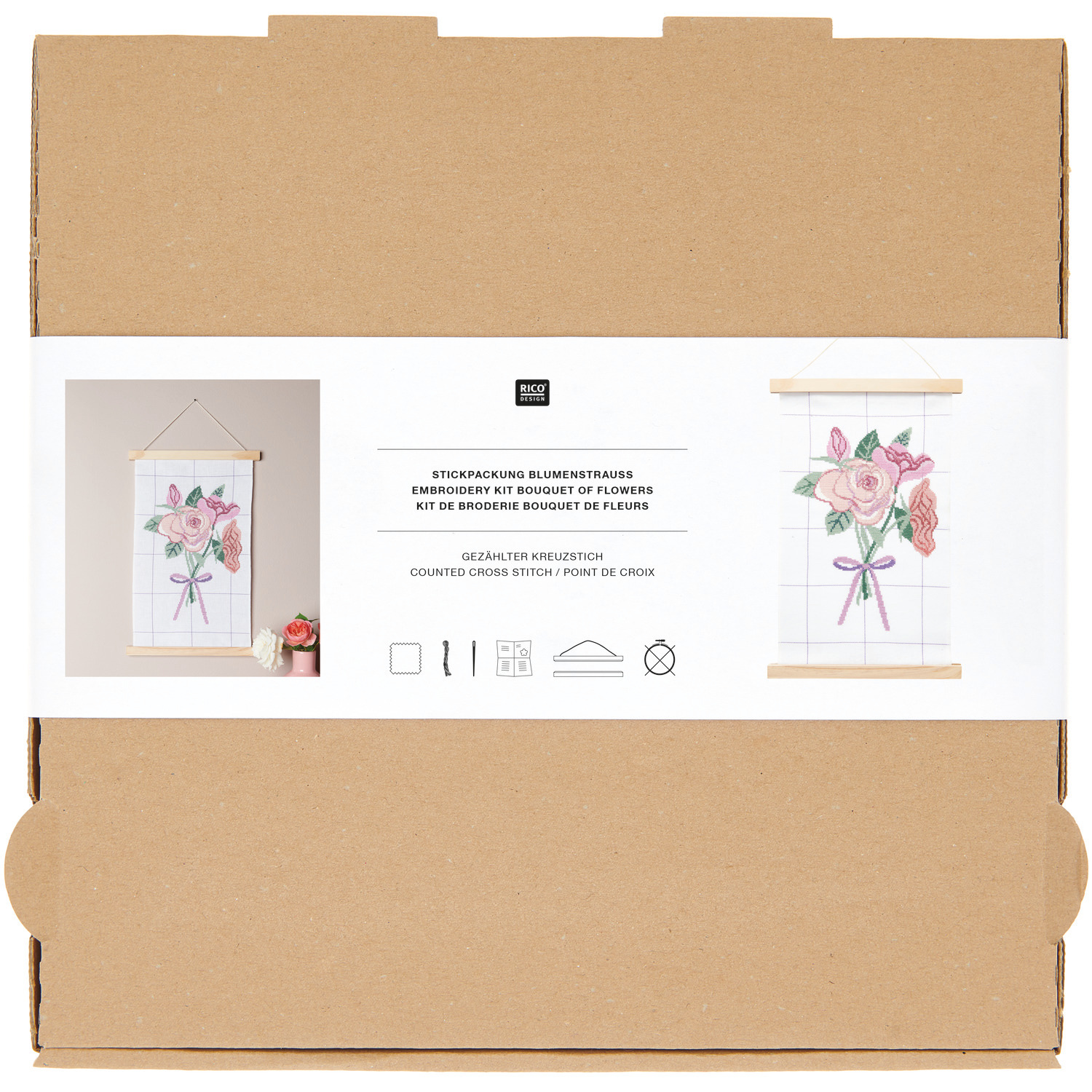 Stickpackung Bild Blumenstrauß mit Posterhänger