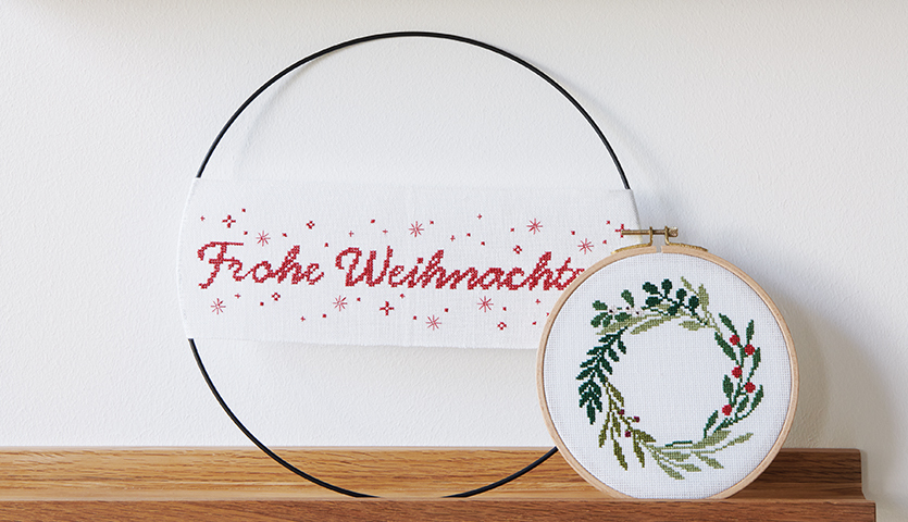 Stickanleitung Frohe Weihnachten Wanddeko