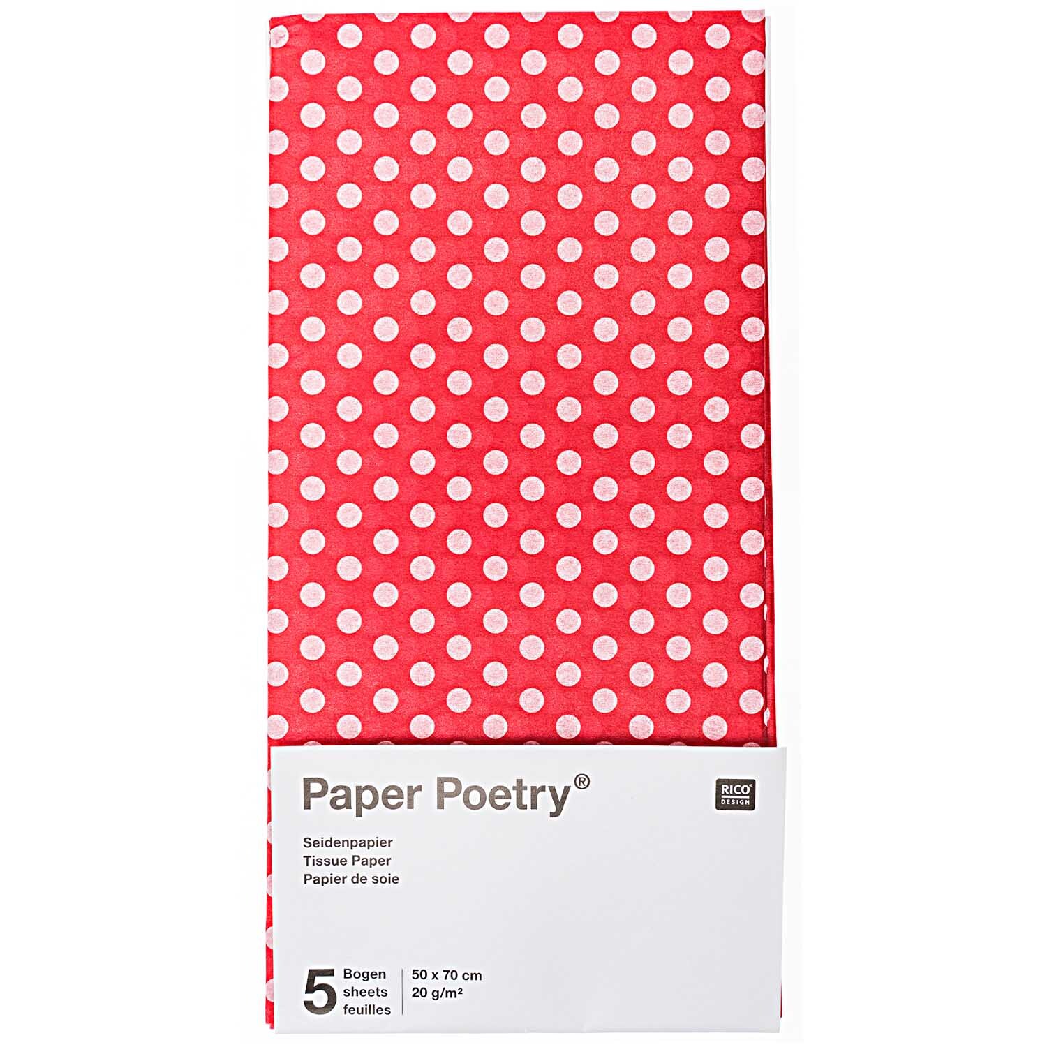 Paper Poetry Seidenpapier rot-weiße Punkte 50x70cm 5 Bogen