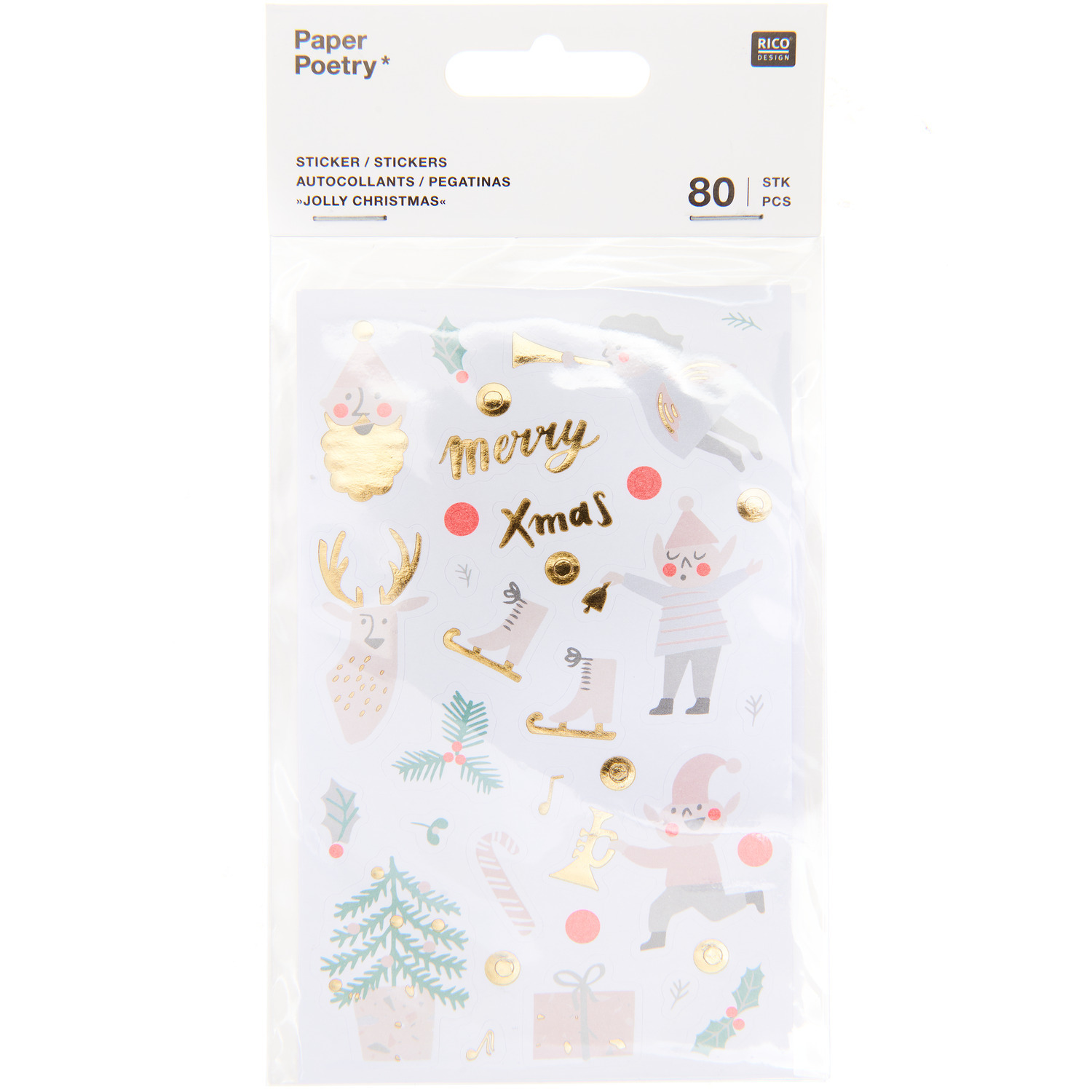 Paper Poetry Sticker Jolly Christmas pastell 4 Blatt