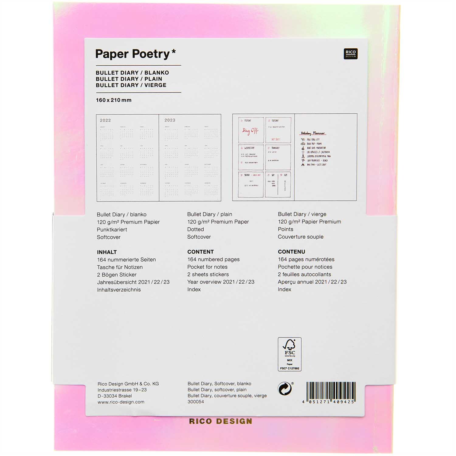 Paper Poetry Bullet Diary Softcover irisierend 16x21cm 80 Blatt