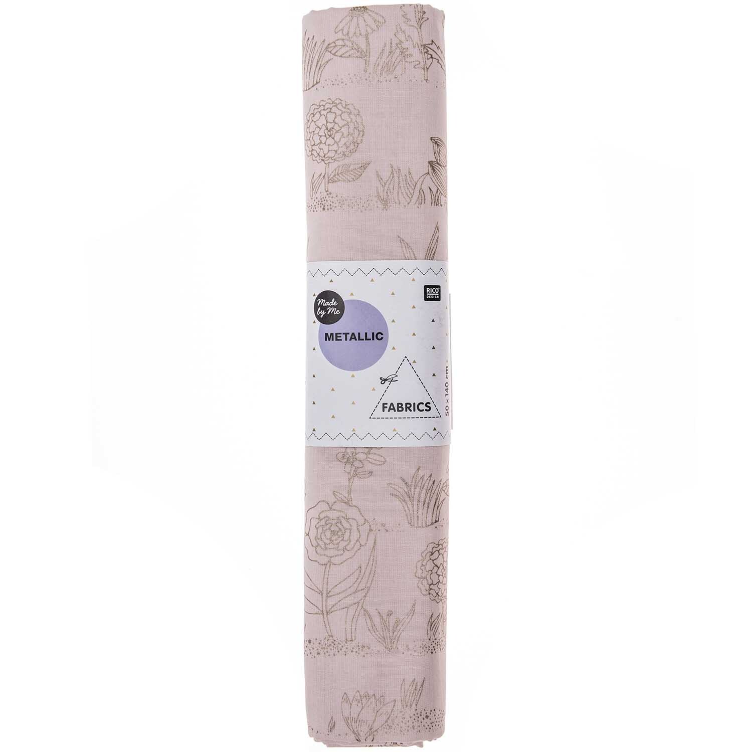 Druckstoff Hygge Pflanzen puder-metallic 50x140cm