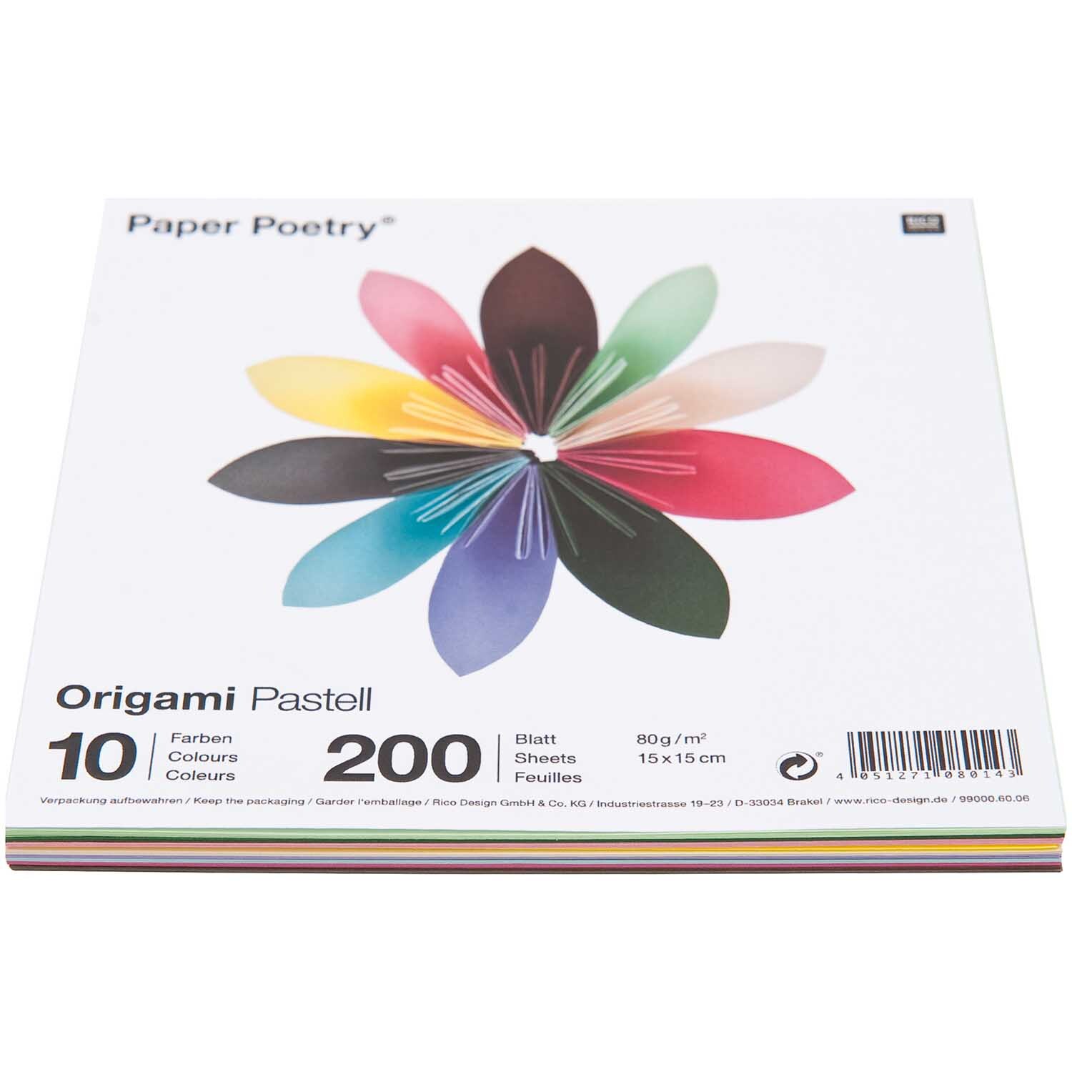 Paper Poetry Origami pastell 15x15cm 200 Blatt 10 Farben