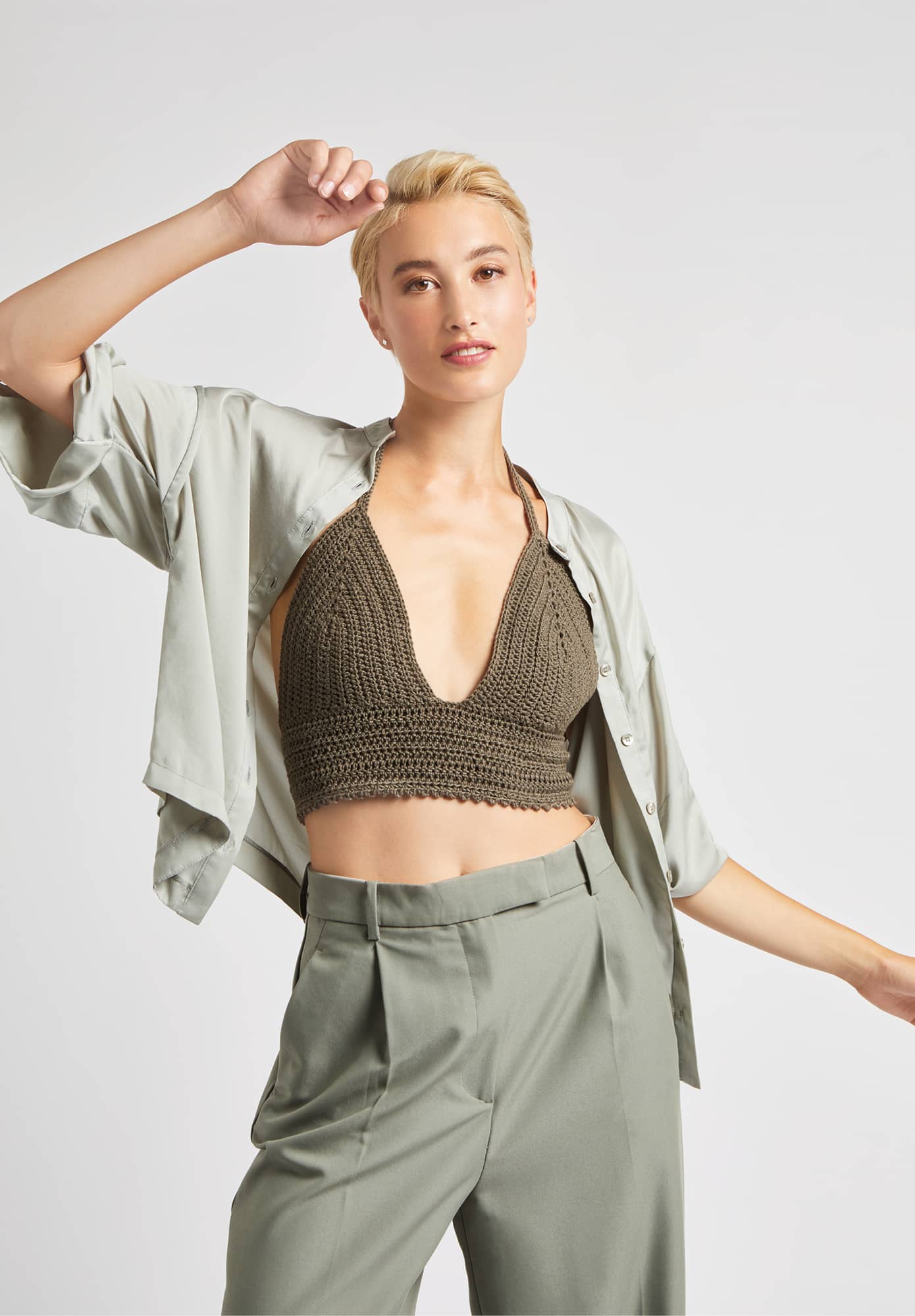 Gehäkeltes Crop-Top in Khaki