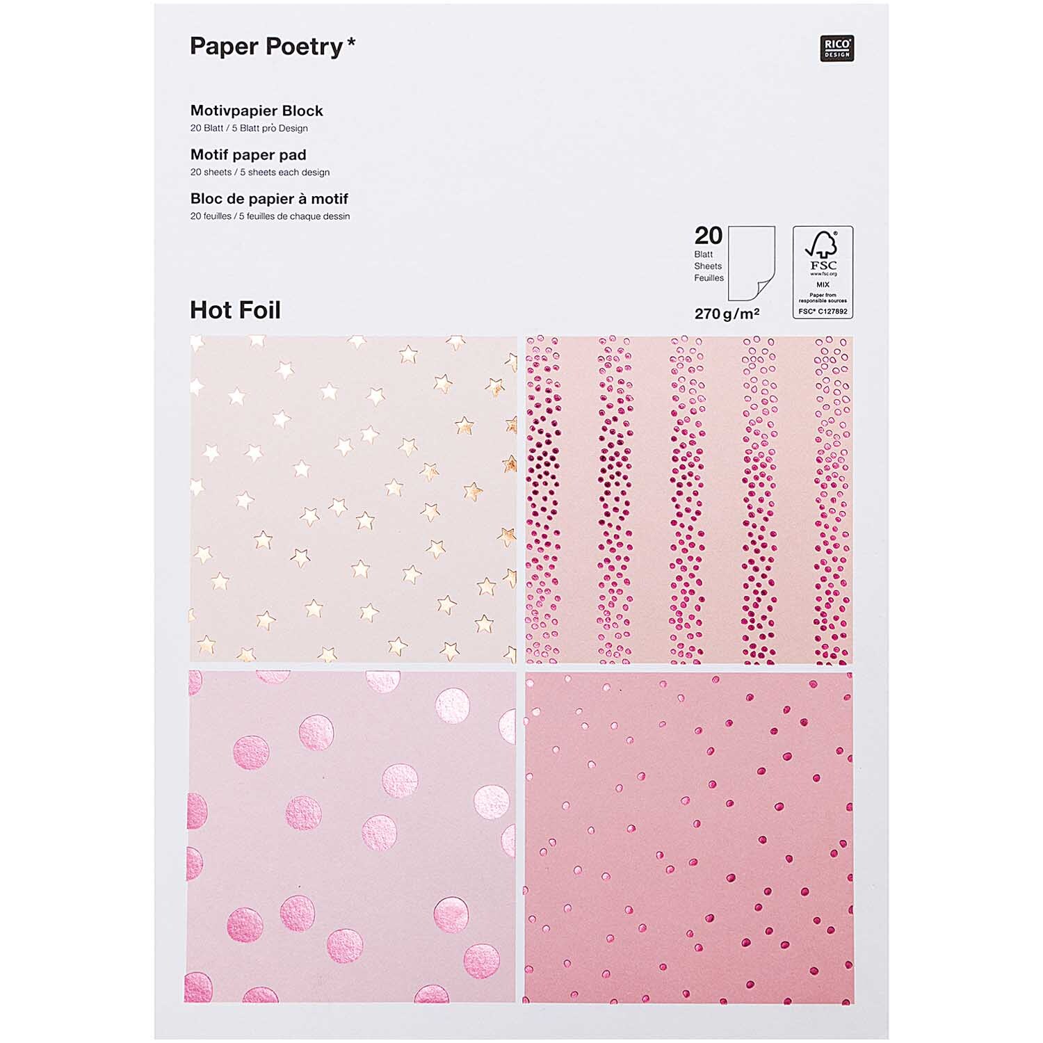 Paper Poetry Motivpapier Block beere 270g/m² 20 Blatt Hot Foil